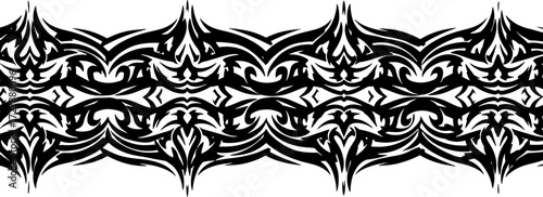 Dynamic tribal pattern seamlessly repeats with striking black and white abstract design silhouette and cutout removed background
