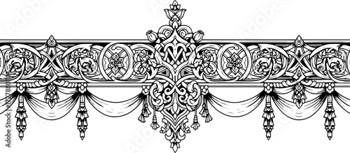 Elegant ornate flourish border design with intricate scrollwork and floral motifs, perfect for luxury invitations silhouette and cutout removed background