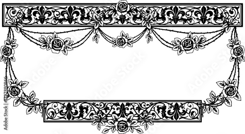 Elegant vintage floral frame with roses and fleur de lis for invitations and announcements silhouette and cutout removed background