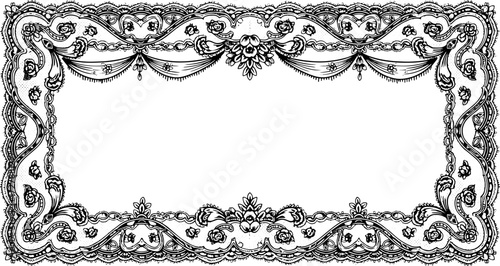 Elegant vintage lace border design with floral motifs, perfect for invitations and decorative projects. silhouette and cutout removed background