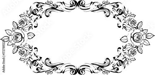 Elegant vintage rose floral frame design for invitations, announcements, and luxury branding projects. silhouette and cutout removed background