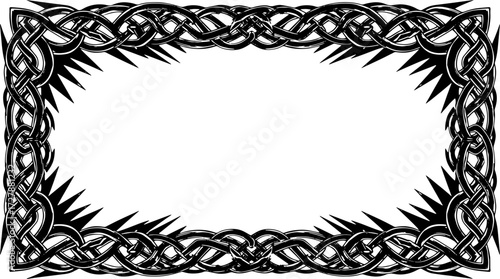 Intricate Celtic knot border design with sharp, edgy spikes for a bold, medieval decorative frame silhouette and cutout removed background