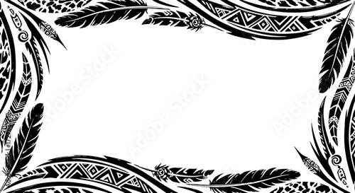 Elegant tribal feather border design with animal print accents for modern invitations and crafts silhouette and cutout removed background