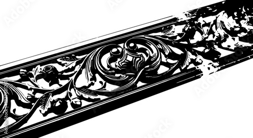 Intricate black onyx carving with floral and scroll motifs adds elegant detail to any luxury interior design project. silhouette and cutout removed background