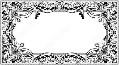 Elegant vintage ornamental frame design with roses and ribbons, perfect for invitations and certificates silhouette and cutout removed background