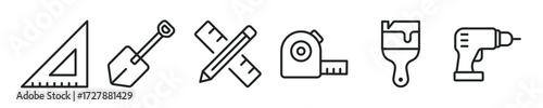 Construction tools thin line icon set. Web minimal editable stroke icons
