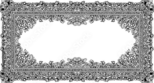 Elegant vintage ornamental frame with intricate floral patterns and swirling vines for invitations and designs silhouette and cutout removed background