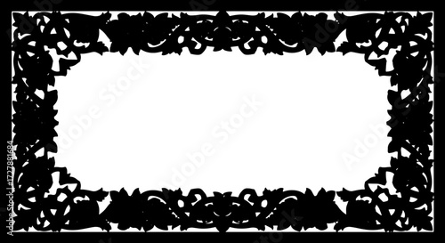 Elegant black ornate floral border frame design for luxury invitations or vintage certificates silhouette and cutout removed background