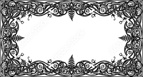 Elegant Celtic knot frame with floral accents and fern details for sophisticated design projects silhouette and cutout removed background