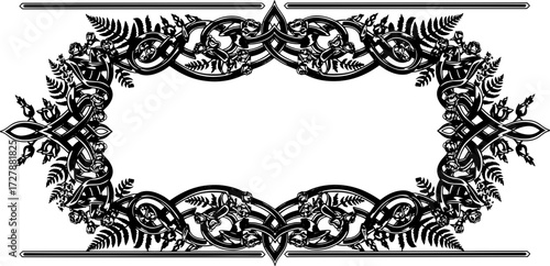 Elegant Celtic knot frame with roses and ferns creates a timeless, sophisticated decorative border silhouette and cutout removed background