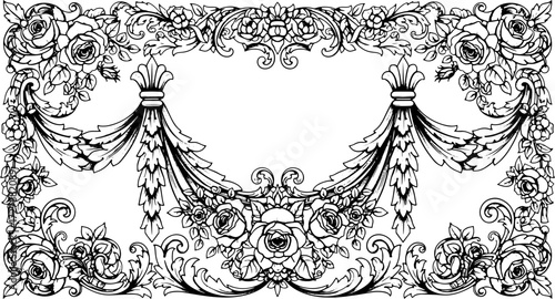 Elegant vintage floral frame with roses, perfect for invitations, wedding stationery, and decorative design projects silhouette and cutout removed background