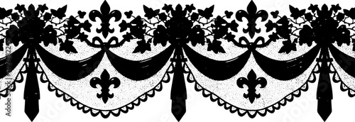 Elegant black lace border with roses and fleur de lis, perfect for invitations and decor silhouette and cutout removed background