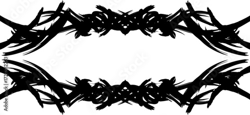Dynamic black ink brush strokes create an abstract decorative border for modern design silhouette and cutout removed background