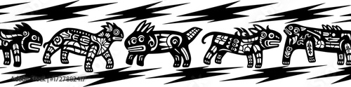 Whimsical tribal animal parade in black and white, perfect for cultural designs and playful branding. silhouette and cutout removed background