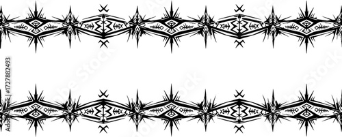 Bold black tribal border design with sharp geometric patterns and starburst accents silhouette and cutout removed background