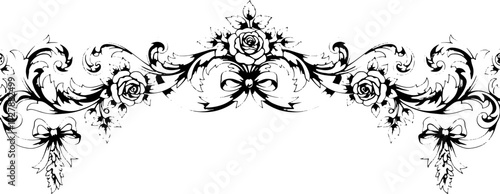 Elegant baroque flourish with roses and ribbons, classic ornamental border for invitations and decor silhouette and cutout removed background