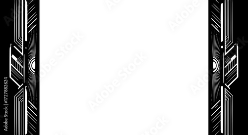 Elegant art deco design with metallic lines and sunburst motif on dark blue background silhouette and cutout removed background
