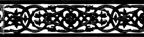 Elegant black ornate carved wood panel with floral and geometric patterns, perfect for decor silhouette and cutout removed background