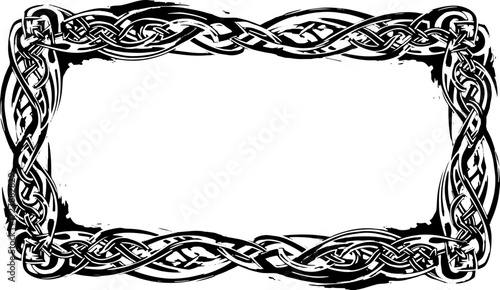 Intricate Celtic knot border design with grunge ink brush strokes adds timeless elegance to any project silhouette and cutout removed background