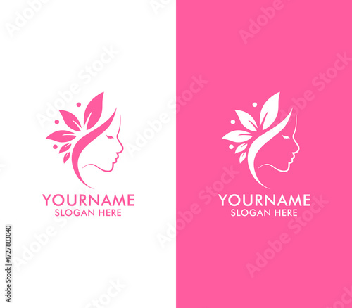 Elegant Female Profile Silhouette, Floral Beauty Icon for Branding and Health