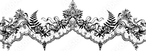 Elegant vintage lace border with roses and ribbons, perfect for invitations and design projects silhouette and cutout removed background