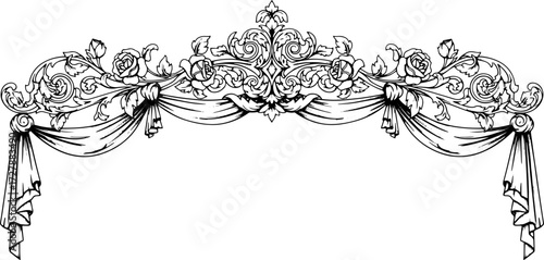 Elegant vintage floral scrollwork with draped fabric adds a touch of classic sophistication silhouette and cutout removed background