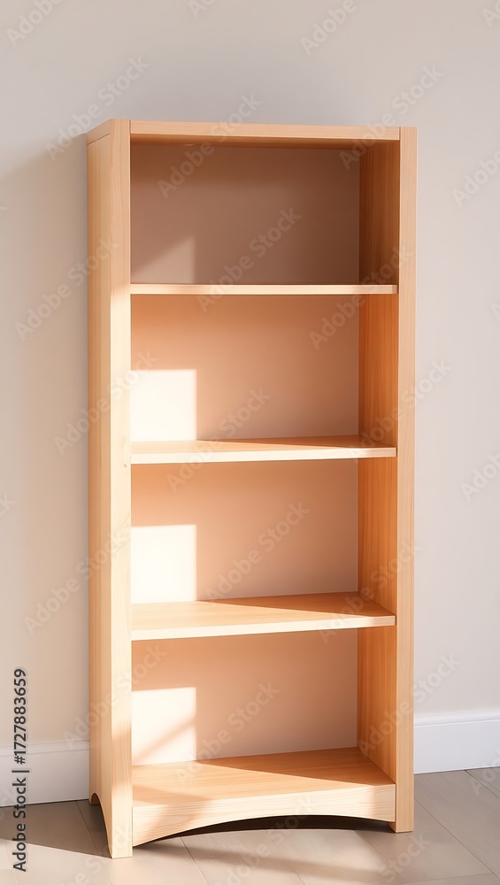 Fototapeta premium Generative AI image of a sleek wooden bookshelf for storage solutions.