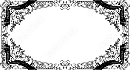 Elegant vintage ornamental border with roses and ornate lace flourishes silhouette and cutout removed background