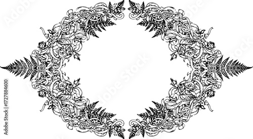 Elegant vintage floral border design with ferns and roses, perfect for invitations and decorative projects silhouette and cutout removed background