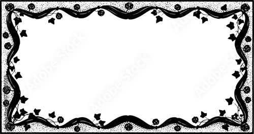 Elegant black floral border with roses and ivy, perfect for invitations or vintage designs silhouette and cutout removed background