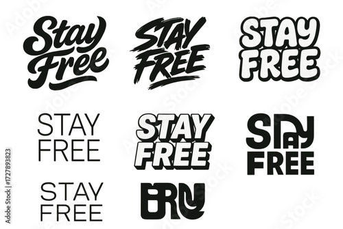Diverse Lettering Styles. Stay Freeway. Set lettering. harmonious lettering variations of the same emblematic concept (Bold hand-lettering with playful