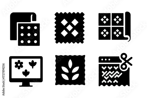 Solid Icons Grid. Solid, filled icon set of pattern usage: wallpaper, fabric, tiles, wrapping paper, background, textile, digital design, craft. Solid, filled