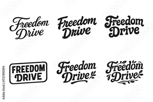 Creative Lettering Variations. Freedom Drive. Set lettering. harmonious lettering variations of the same emblematic concept (Elegant script with flowing
