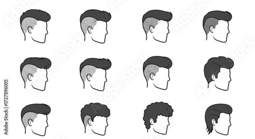 Explore diverse modern hairstyles for men showcasing fades, pompadours, undercuts, and curly textures ideal for grooming guides and fashion inspiration