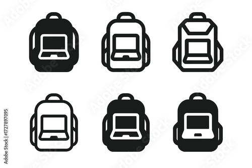Extreme Remote Work Logos. Remote work in extreme environments. Set Logo of remote work in extreme environments: Backpack with laptop icon. harmonious logo