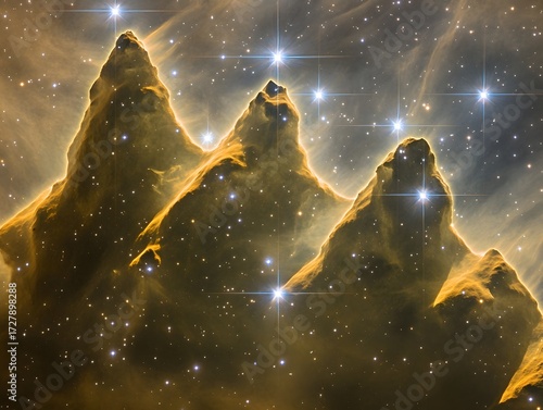 Cosmic Cliffs Nebula Golden Mountainscape Starry Space