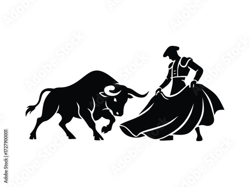 silhouette of a bull and a matador
