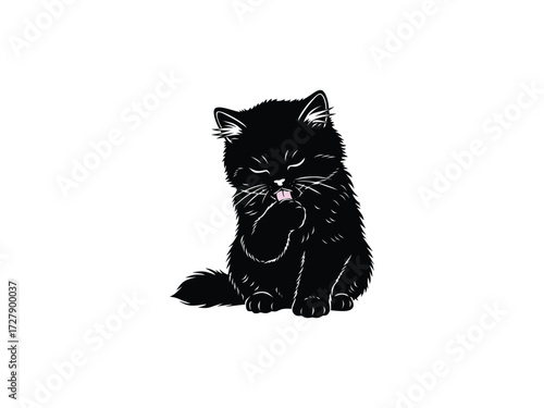 cute black cat licking hand
