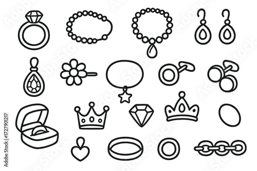 Jewelry Doodle Collection. Hand-drawn doodle illustration Jewelry collection [ring, bracelet, necklace, earrings, pendant, brooch, anklet, cufflinks, jewelry
