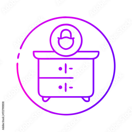 A drawer cabinet with a lock icon on top, symbolizing security and privacy. The design uses a stylish, gradient color scheme