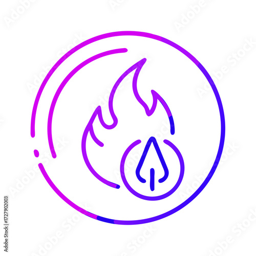 A fiery icon representing fire in a circle with a plant symbol. The image depicts the concept of fire danger with a touch of natural elements
