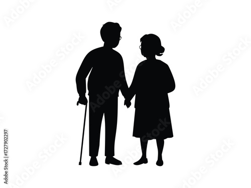 silhouette of grandfather and grandmother holding hands

