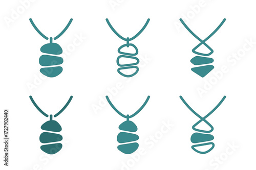 Recycled Sea Glass Logos. Crafting with recycled sea glass. Set Logo of crafting with recycled sea glass: Necklace made of sea glass icon. harmonious logo