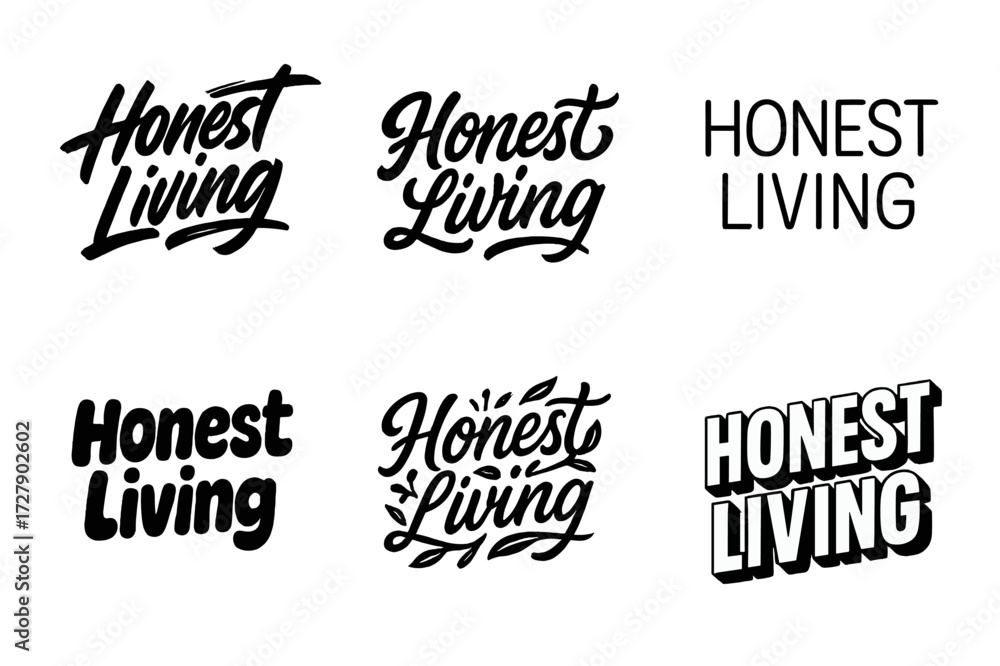 Obraz premium Harmonious Lettering Variations. Honest Living. Set lettering. harmonious lettering variations of the same emblematic concept (Dynamic brushstroke graffiti