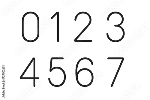 Numeral Icon Set. Outline icon set of numeral set: , , , , , , , . Line icons in only black color, consistent stroke weight of 2px across all icons and sets.