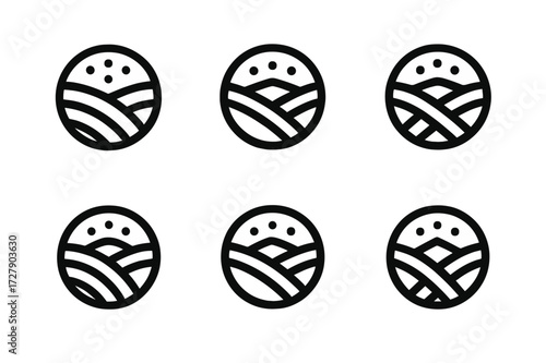 Earth Layers Logos. Fertile soil. Set Logo of Earth layers: Earth layers. Flat solid, Symmetrical form, Minimal outline, Negative space, Abstract geometric,