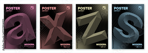 Posters or covers with modern abstract design with thin lines and 3D look of the letters. Templates for Poster, Banner, Flyer, Cover, Printing etc., 