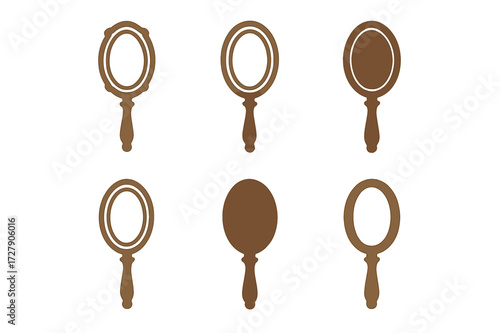 Vintage Mirror Logos. Vintage mirror. Set Logo of vintage mirror: Handheld antique mirror icon. harmonious logo variations of the same emblematic concept