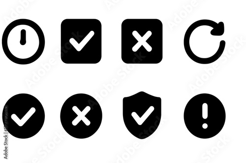 Approval Status Icons. Solid, filled icon set of approval statuses: pending, approved, rejected, in progress, completed, cancelled, verified, failed. [Line