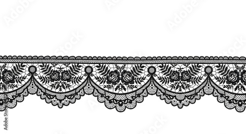 Elegant black lace border with intricate floral rose design, perfect for romantic invitations and vintage decor